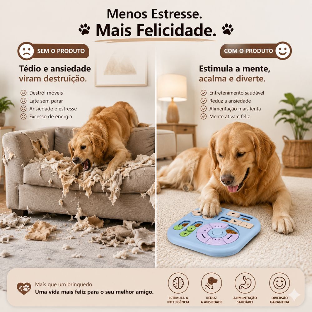 PuzzleMente Pet&trade; | Brinquedo inteligente para c&atilde;es encontrarem petiscos escondidos